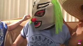 Two curvy Latinas get freaky with their masked hubby, butting in on a wild threesome