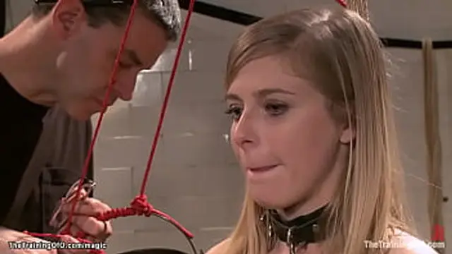 Master James Mogul teaches bound blonde Penny Pax to take pain &mdash;  then makes her ride big dick🍆 while strapped to gimp Owen Gray and whips her