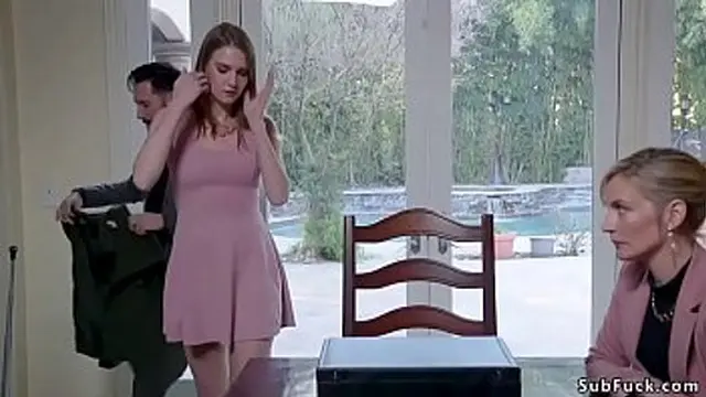 Corporate blonde slut Mona Wales and girlfriend Ashley Lane get fucked by hot lawyer in bdsm session