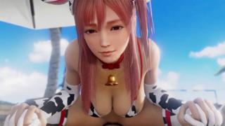 Honoka Wears a Sexy Cow Print Bikini as She Enjoys Deep Throating by the Cozy Beach