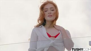 TUSHY Gorgeous redhead dped in threesome