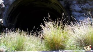A cave lady coated in camper's cum