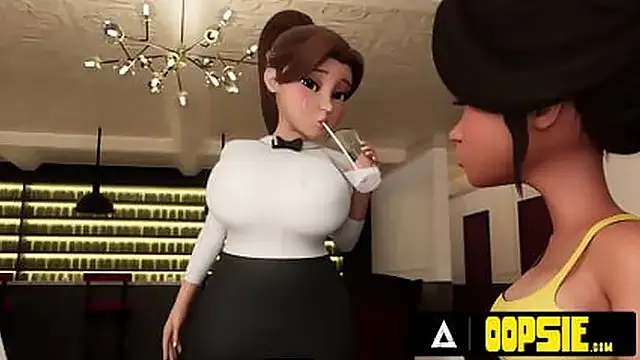 OOPSIE - Waitress Gets Mouth And Ass Filled With Cum During Service! 3D CARTOON PORN!