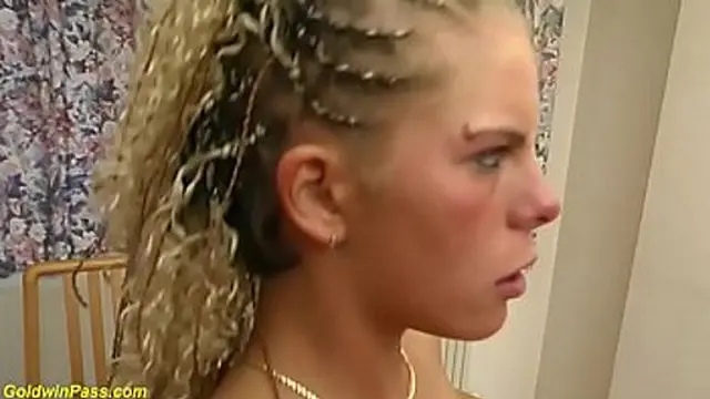 Monika Sommer &mdash;  a skinny German teen &mdash;  gets doubled over and fucked by her stepsiblings with large dicks