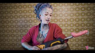 Tattooed Teenage Girl Experimenting with Anally Pleasure Device